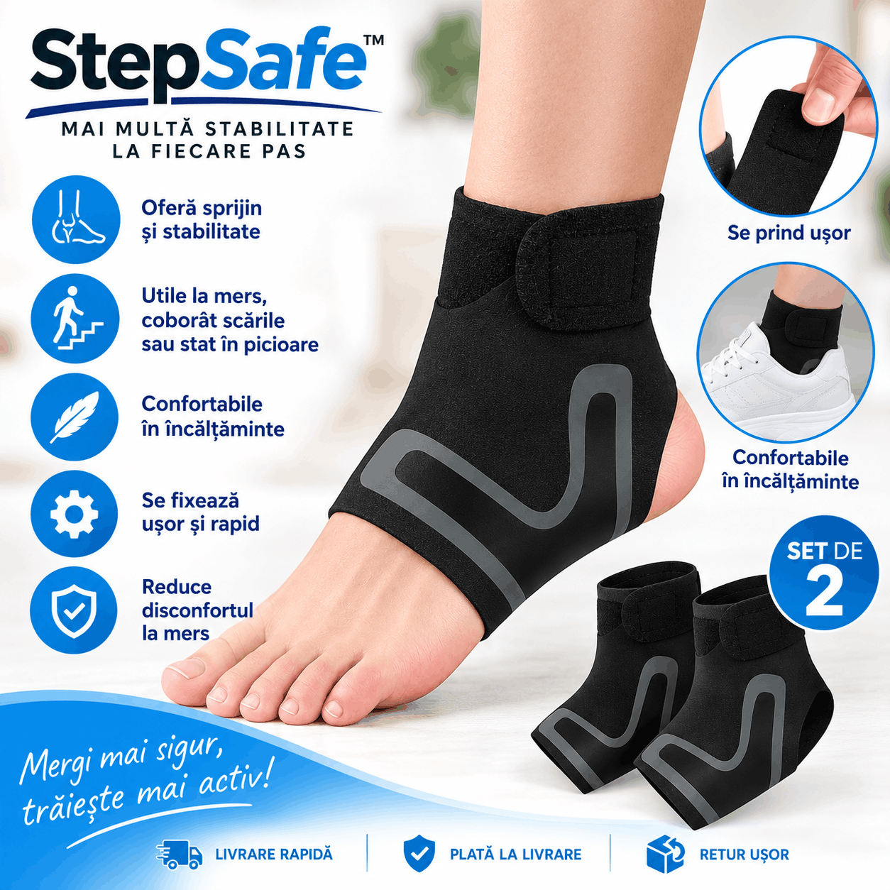 StepSafe™ – Set 2 Bucăți Glezniere pentru Susținere și Stabilitate
